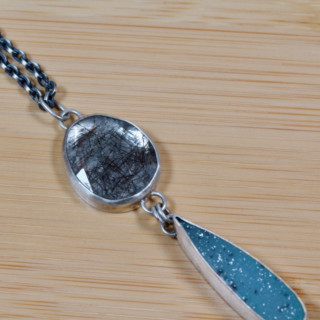 Tourmalinated Quartz and Blue Druzy Necklace