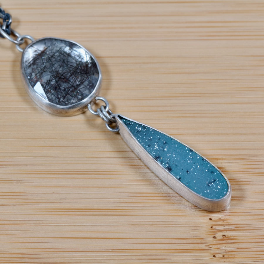 Tourmalinated Quartz and Blue Druzy Necklace