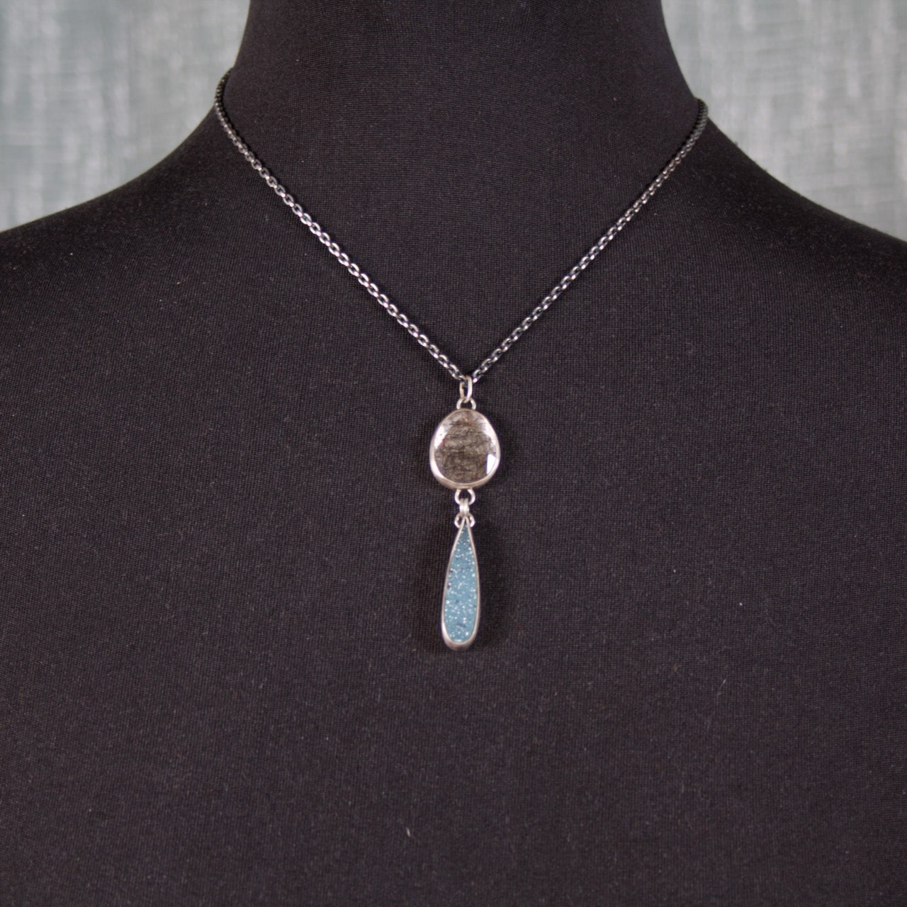 Tourmalinated Quartz and Blue Druzy Necklace